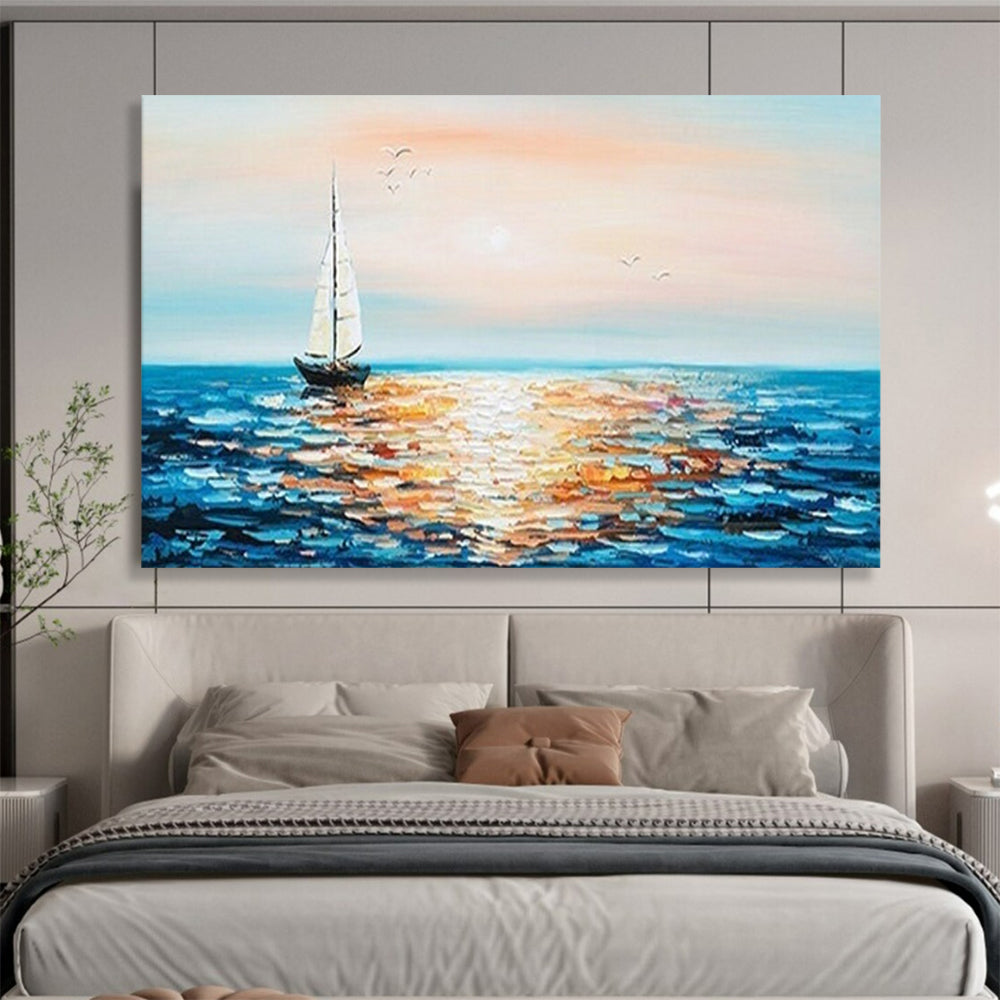 “Sailboat at Sunset” - Classic Coastal Painting On Canvas PT188