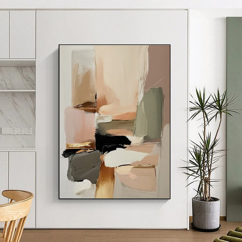 “Blush - Neutral Abstract Blocks” - Blush, Neutral Tones Abstract Geometric Painting On Canvas PS0736