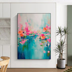 “Pink, Orange, and Blue Floral Abstract” - Impressionistic Flower Painting On Canvas PT0993
