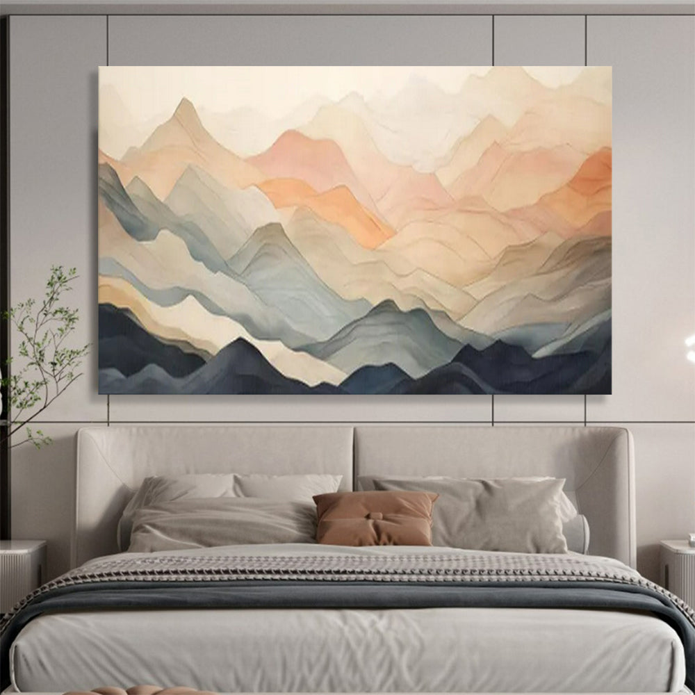 “Pastel Peaks & Layered Mountains” - Abstract Landscape - Painting On Canvas PT1696
