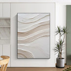 “White - Beige Wave Impasto” - White, Beige Abstract Impasto Painting On Canvas PS0722
