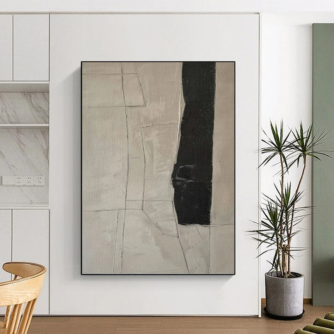 “Grey - Black Geometric Fragment” - Minimalist Abstract Painting On Canvas PT1158