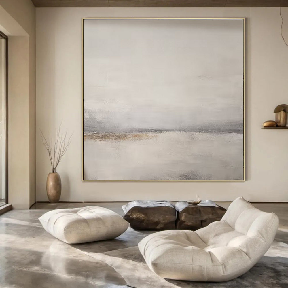 Soft Gray, Beige with Subtle Layers "Muted Horizon" Abstract Painting On Canvas PS1376