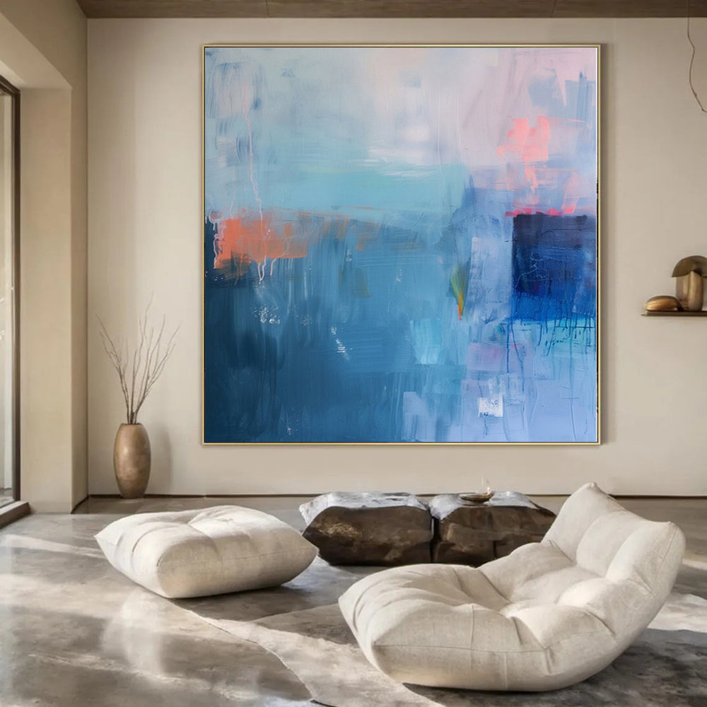 Blue, Teal, Orange and Pink with Textured Layers "Coastal Rhythm" Abstract Painting On Canvas PS1178