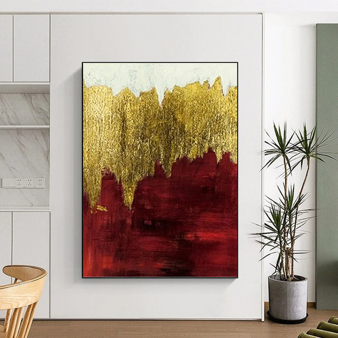 “Gold - Burgundy Abstract” - Abstract Expressionist Painting On Canvas PT1339