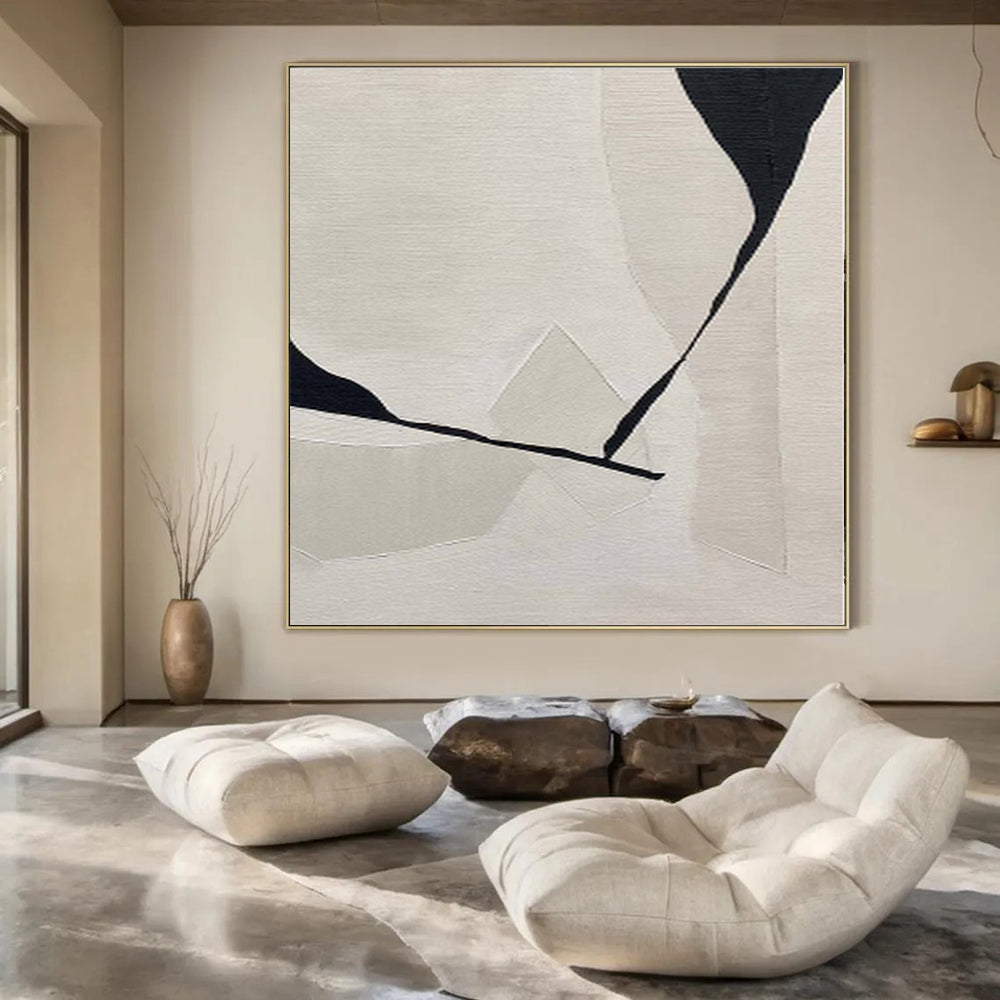 “Black - White Geometric Intersection” - Contemporary Abstract Painting On Canvas PS0147