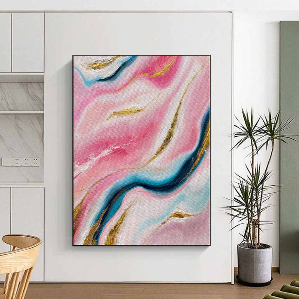 “Pink and Blue Marble - Like Abstract” - Abstract Impasto Painting On Canvas PS0029