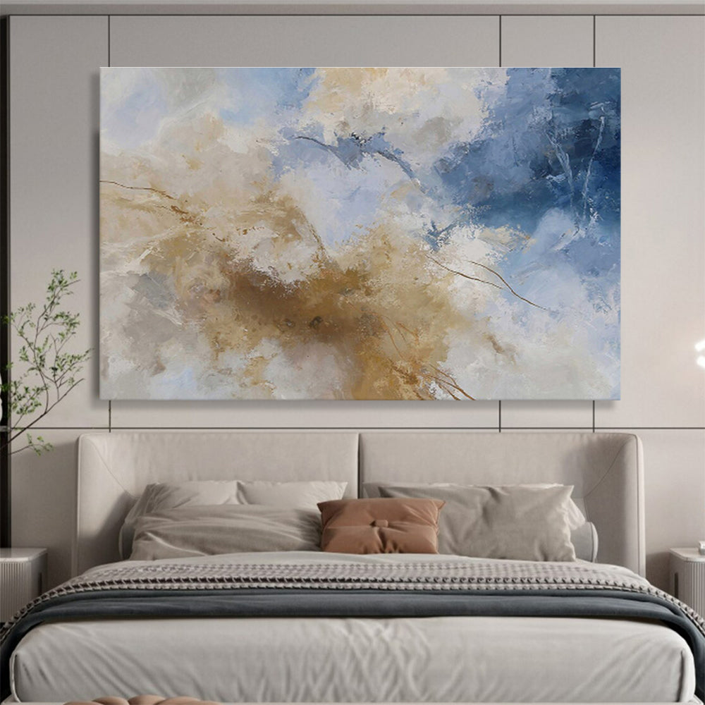 Blue and Beige Abstract Clouds Abstract Landscape Painting On Canvas DKS136
