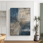 Blue & Beige Abstract Burst Painting On Canvas PS0825