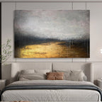 “Gilded Gray Abyss” - Gray, Gold & Black Abstract, Mixed - Media Painting On Canvas DKS782