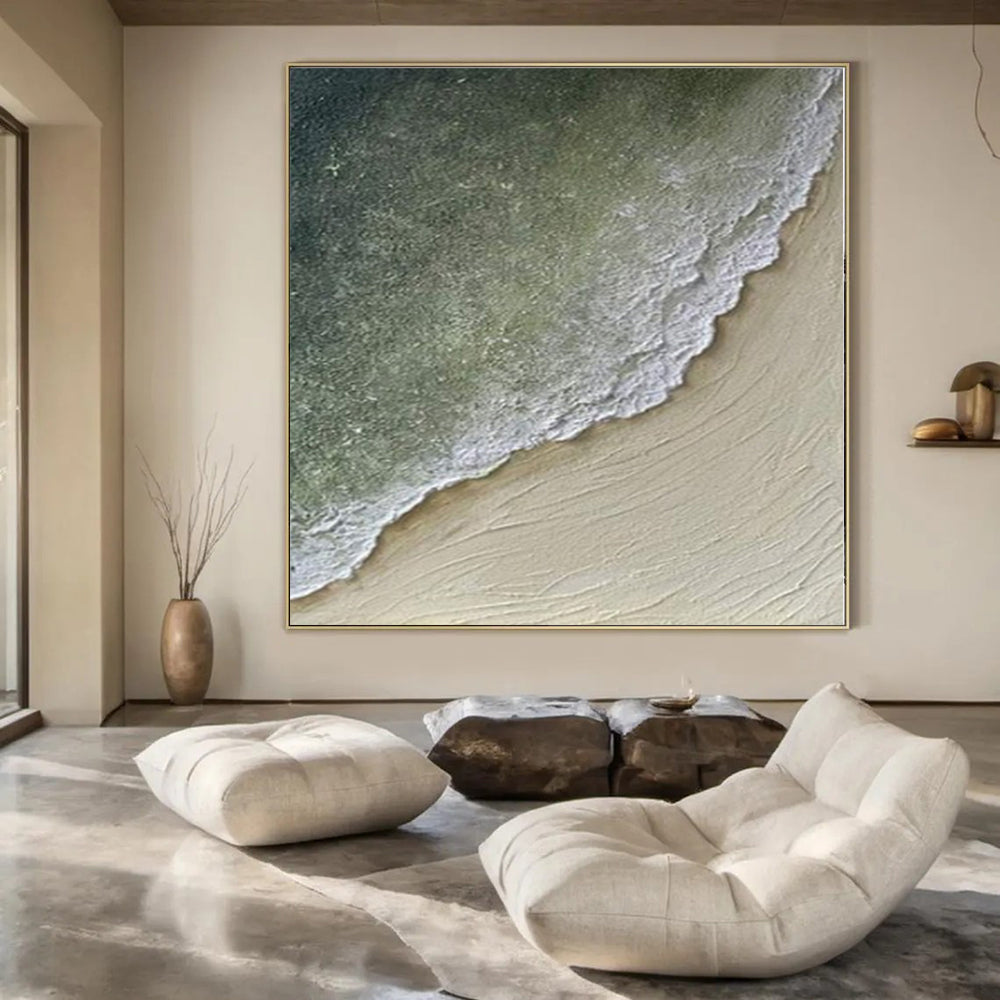 Textured Seaside Scene "Coastal Embrace" Impasto Painting On Canvas PS1084