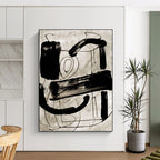 “Black Ink Abstraction” - Bold Strokes on Light Background Painting On Canvas DS169