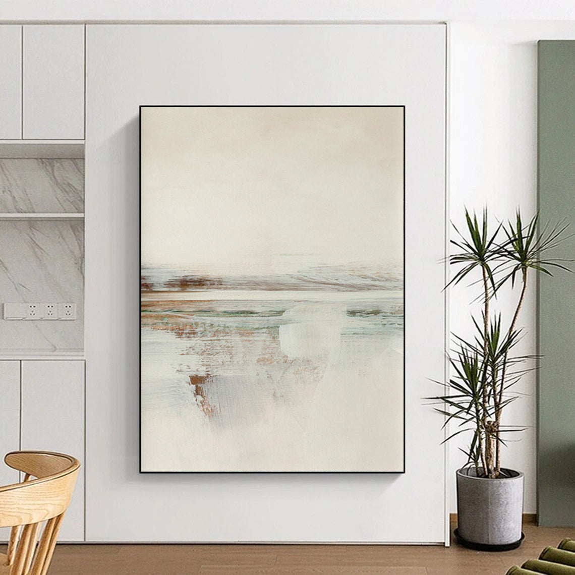 “Soft Tones Abstract Horizon” - Beige, Gray & Subtle Color Hints Painting On Canvas DS225