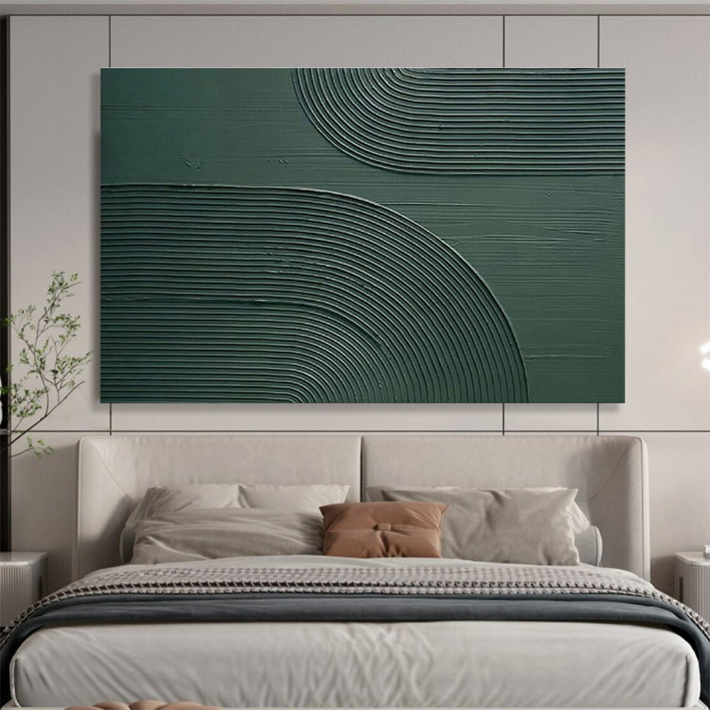 “Textured Green Arcs” - Green Abstract, Tactile Plaster - Style Painting On Canvas DKS752