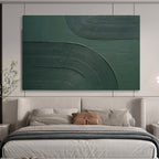 “Textured Green Arcs” - Green Abstract, Tactile Plaster - Style Painting On Canvas DKS752