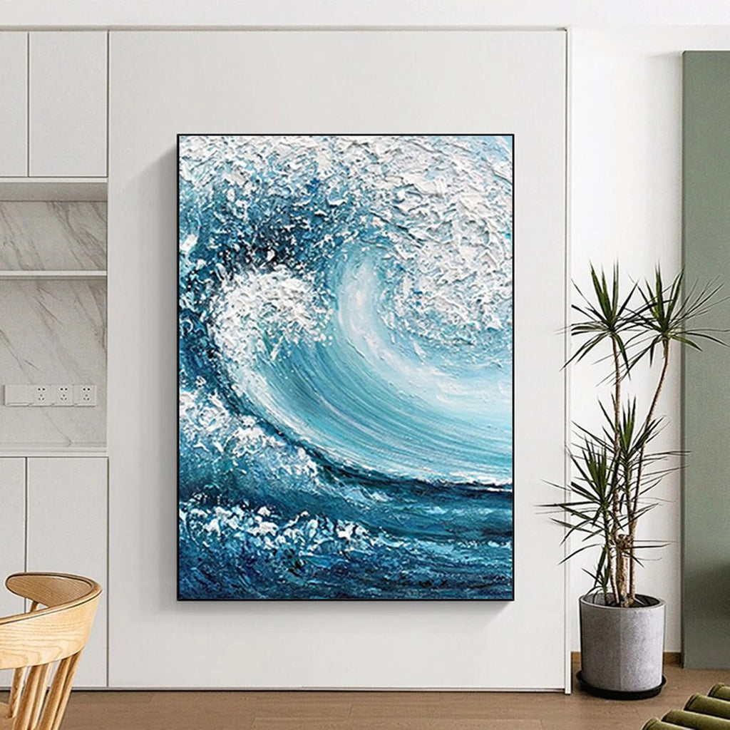 “Blue and White Crashing Wave” - Realistic Ocean Wave Painting On Canvas DS322