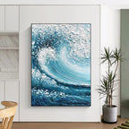 “Blue and White Crashing Wave” - Realistic Ocean Wave Painting On Canvas DS322