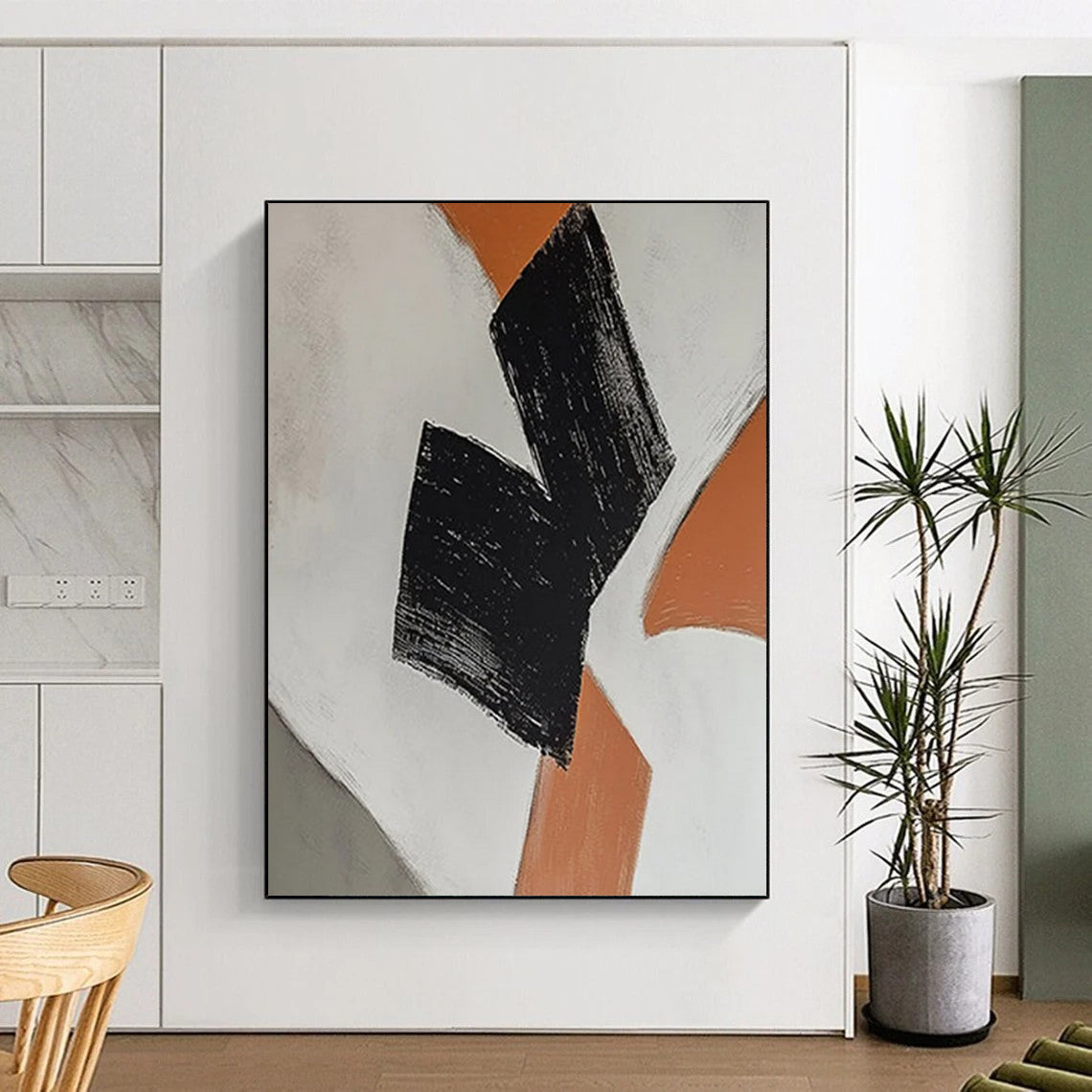 Orange - Black Geometric Forms Painting On Canvas DS111