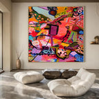 Pink, Purple, Orange, Green and Blue with Dynamic Forms "Fiesta Fusion" Abstract Painting On Canvas PS1170