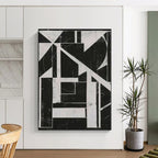 “Geometric Abstract in Black and White” - Constructivist Abstract Painting On Canvas PS0263