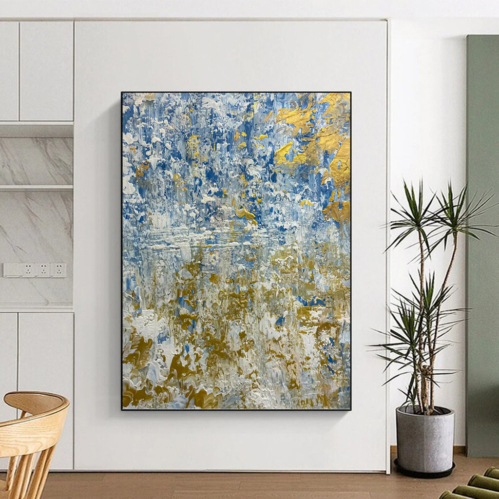 “Blue - Gold Textured Abstraction” - Abstract, Opulent - Styled Painting On Canvas PT1681