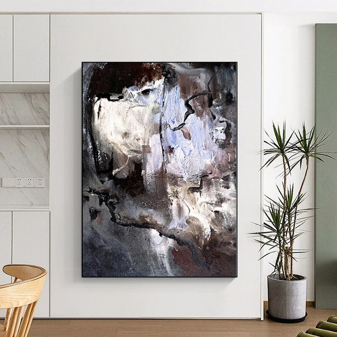 “Monochrome Abstract Intrigue” - Modern Abstract Painting On Canvas PS0048