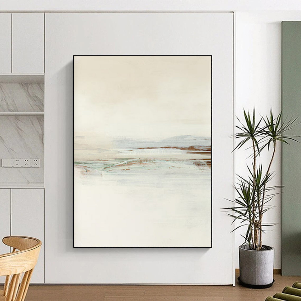 “Neutral Tones Abstract Landscape” - Beige, Gray & Subtle Greens Painting On Canvas DS224