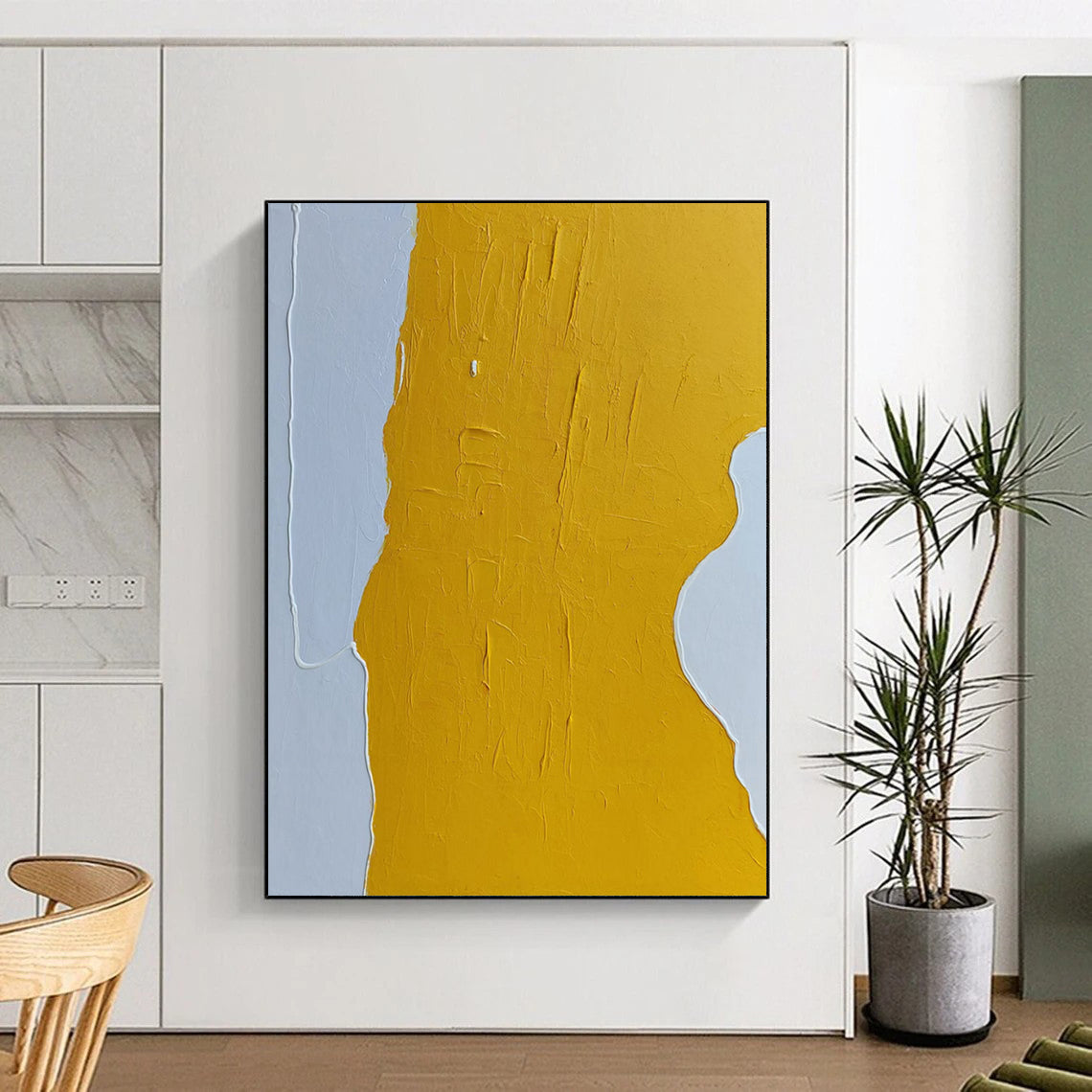 “Yellow and Grey Abstract Form” - Textured Minimalist Painting On Canvas DS351