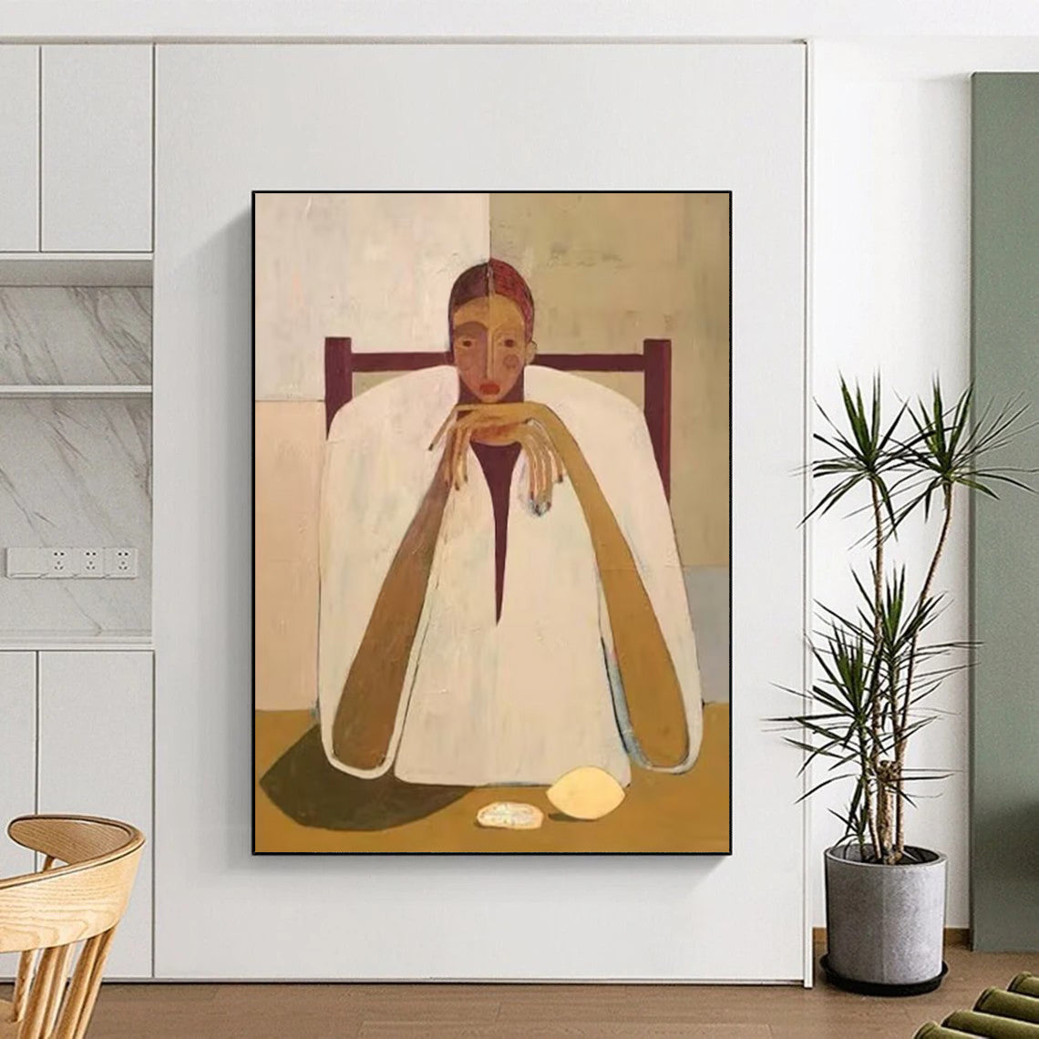 “Seated Figure” - Minimalist Shapes & Subtle Colors Painting On Canvas DS142