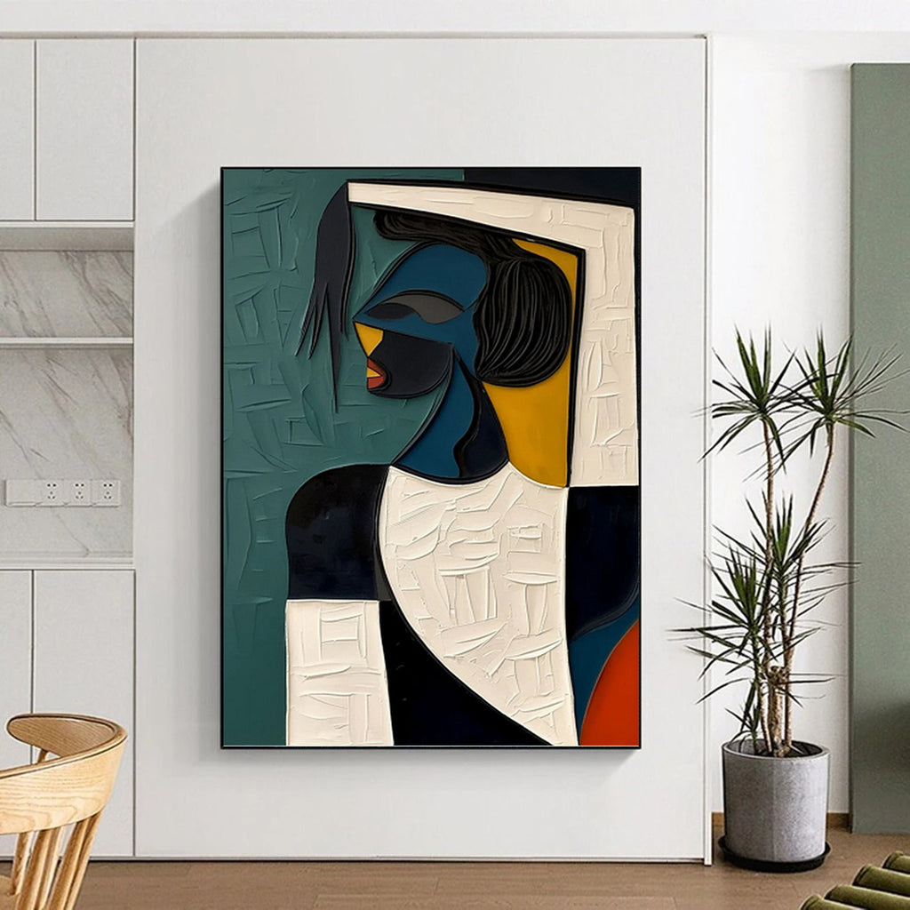 “Cubist Woman in Color Blocks” - Cubist, Female Portrait Painting On Canvas PT1467