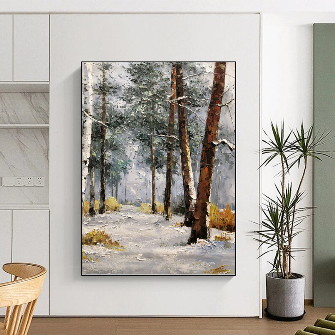 “Snowy Forest Path” - Impressionist Landscape Painting On Canvas PT1274