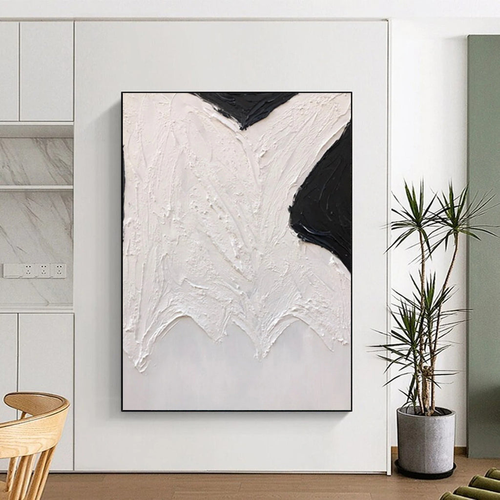 “Black and White Textured Abstract Forms” - Subtle Abstract Painting On Canvas DS405