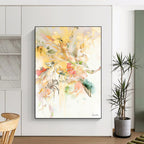 “Yellow - Pink Floral Splash” - Vibrant Floral Abstract Painting On Canvas PT1087