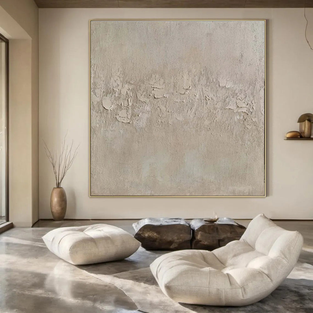 Beige with Textured Patches "Subtle Story" Abstract Painting On Canvas PS1473