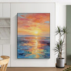“Sunset Sea Reflection” - Orange, Pink, Blue, Purple Abstract Seascape Painting On Canvas PS0687