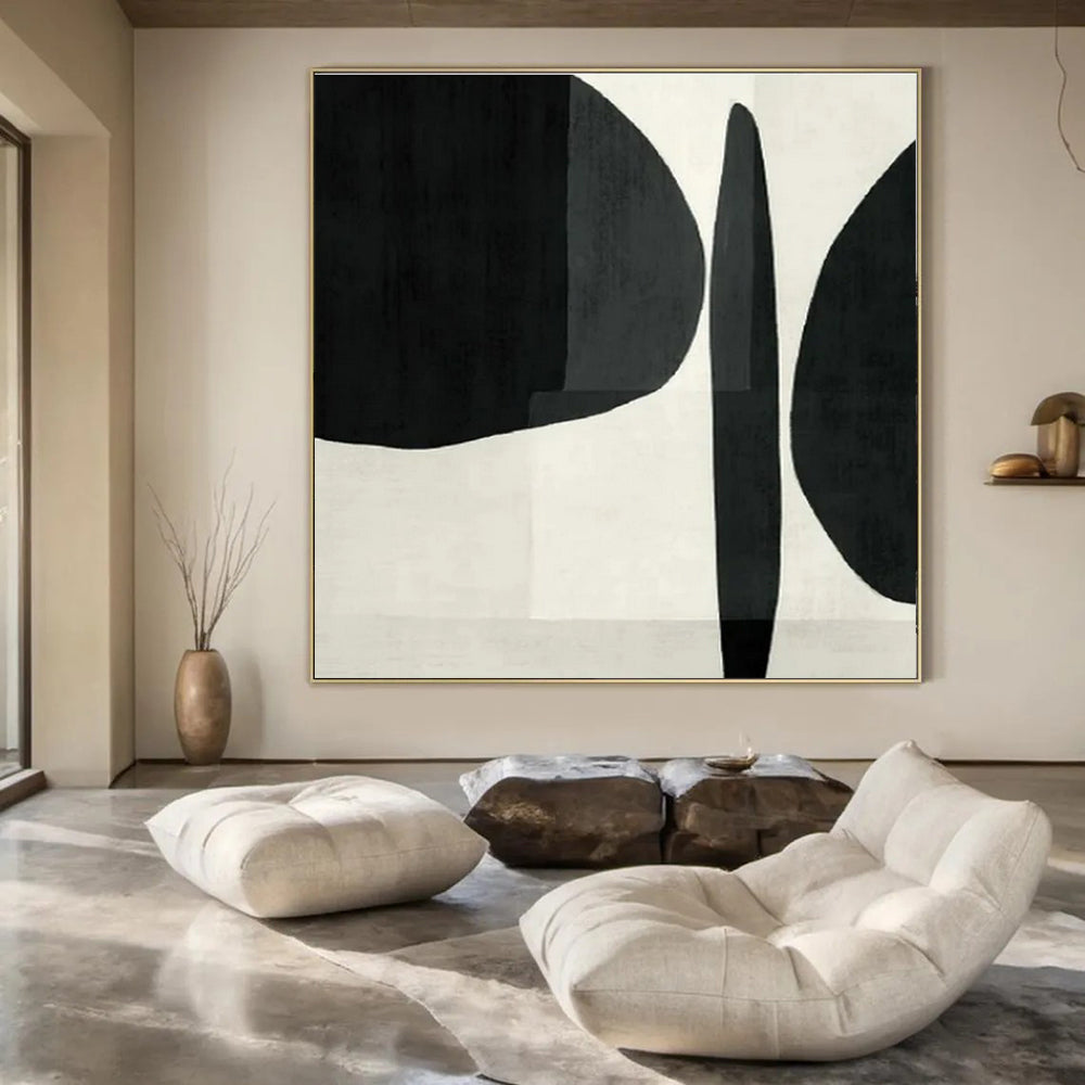 Black, White with Bold Shapes "Graphic Simplicity" Abstract Painting On Canvas PS1447