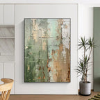 Green, Brown & Gray Textured Abstract "Mossy Wall" Painting On Canvas PS0854
