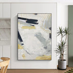 “Gray, White, and Gold Abstract” - Abstract, Luxe - Accented Painting On Canvas PT1587
