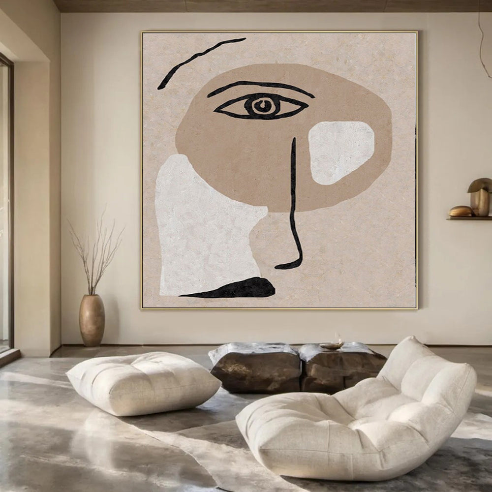 Beige, Brown, White and Black with Abstract Facial Features "Subtle Visage" Abstract Painting On Canvas PS1144