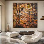 Rustic Orange - Brown Abstract Forest, "Autumn Woods" – Abstract Landscape Painting On Canvas PS0921