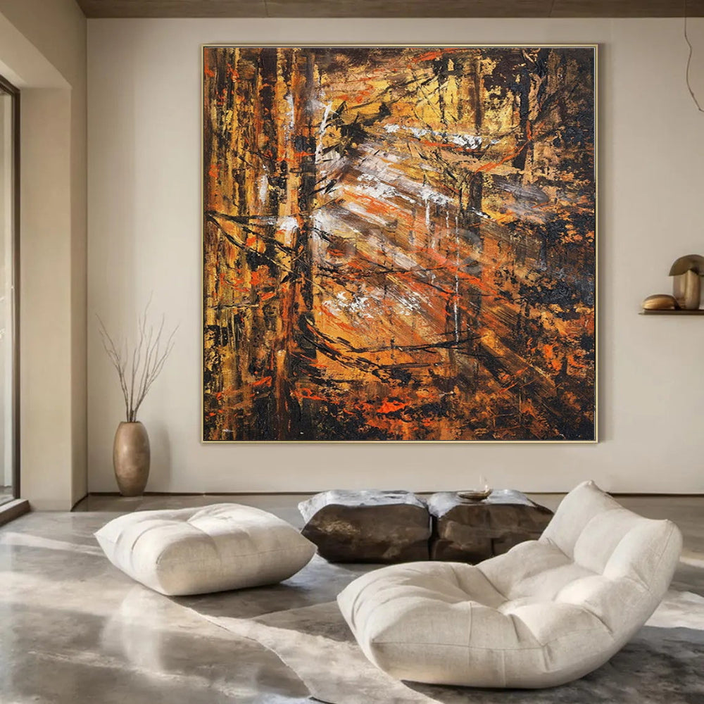 Rustic Orange - Brown Abstract Forest, "Autumn Woods" – Abstract Landscape Painting On Canvas PS0921