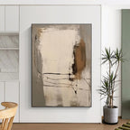 “Gray - Beige - Black Linear Abstraction” - Gray, Beige, Black Abstract Painting On Canvas PS0539