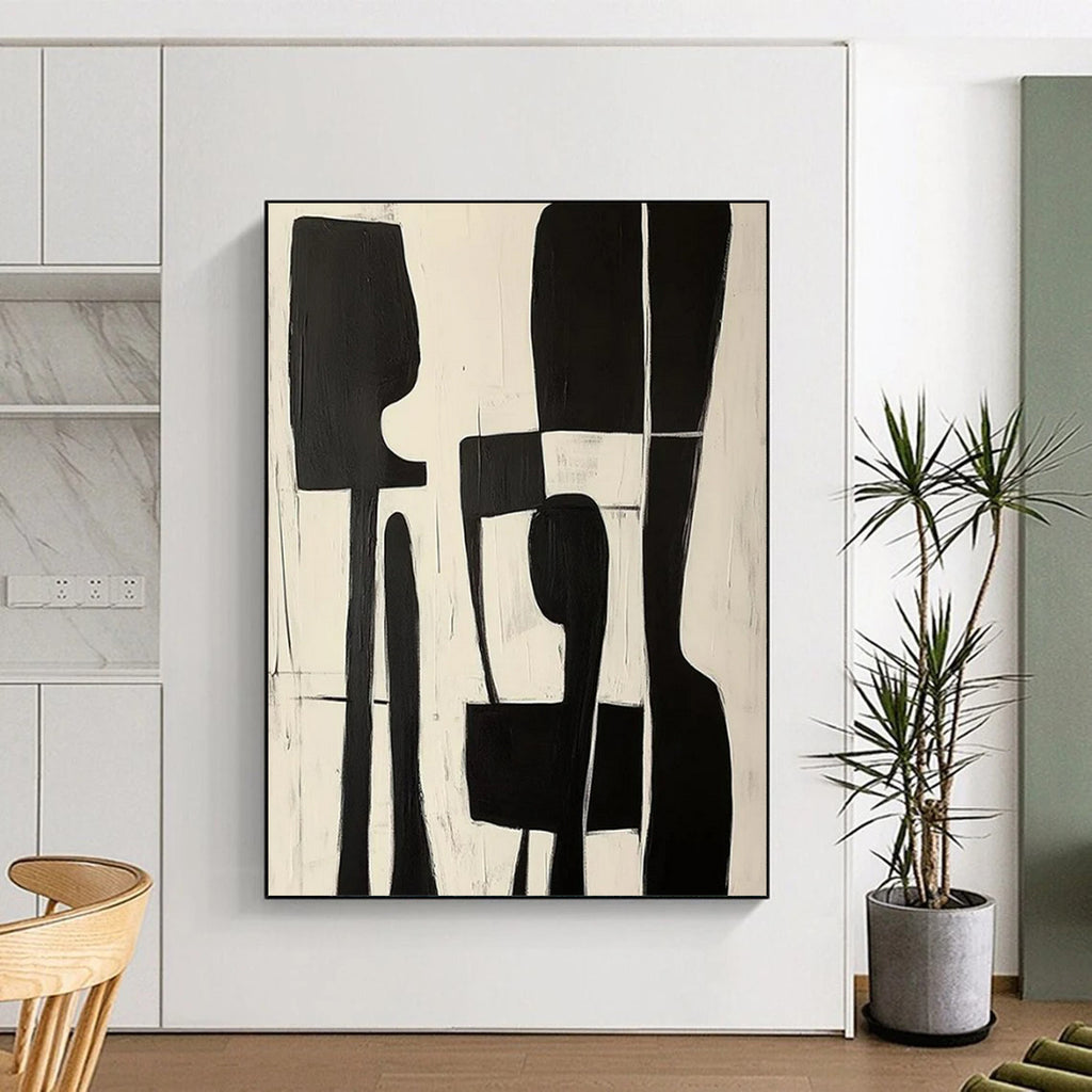 “Black and White Organic Shapes” - Minimalist Abstract Painting On Canvas PT2368