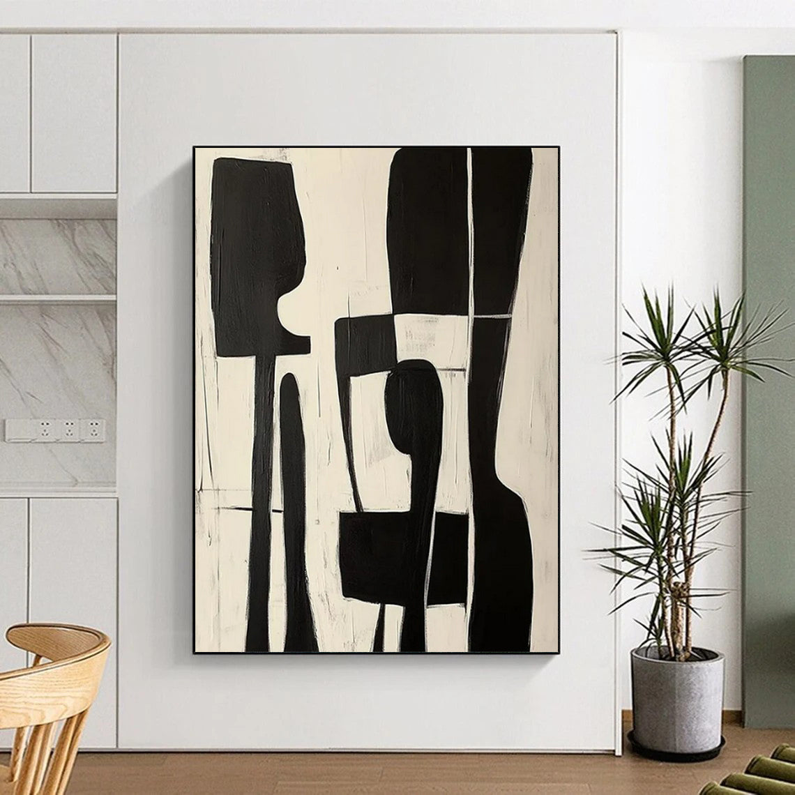 “Black and White Organic Shapes” - Minimalist Abstract Painting On Canvas PT2368