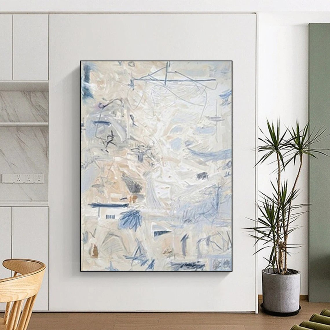 “Light Blue Abstract Sketch” - Delicate Strokes in Soft Tones Painting On Canvas DS144