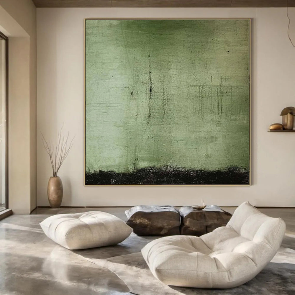 “Green - Black Textured Abstract” - Earthy Abstract Painting On Canvas PS0154