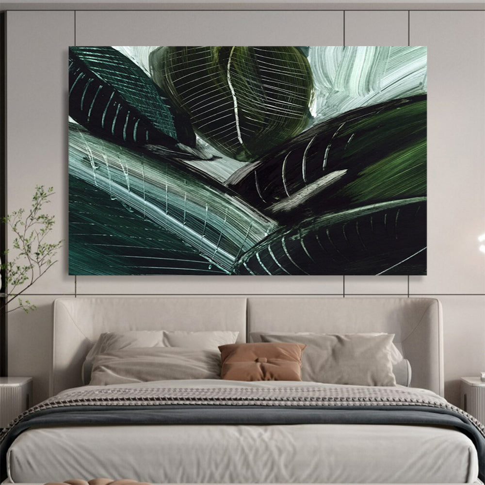 “Dark Green Leafy Abstract” - Botanical Abstract Painting On Canvas PT144