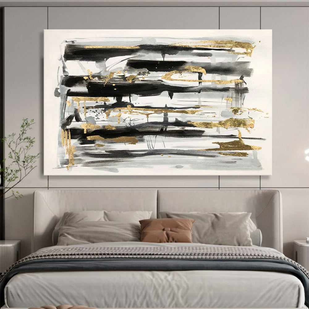 “Black, Gray, and Gold Abstract” - Minimalist Abstract Painting On Canvas DKS846