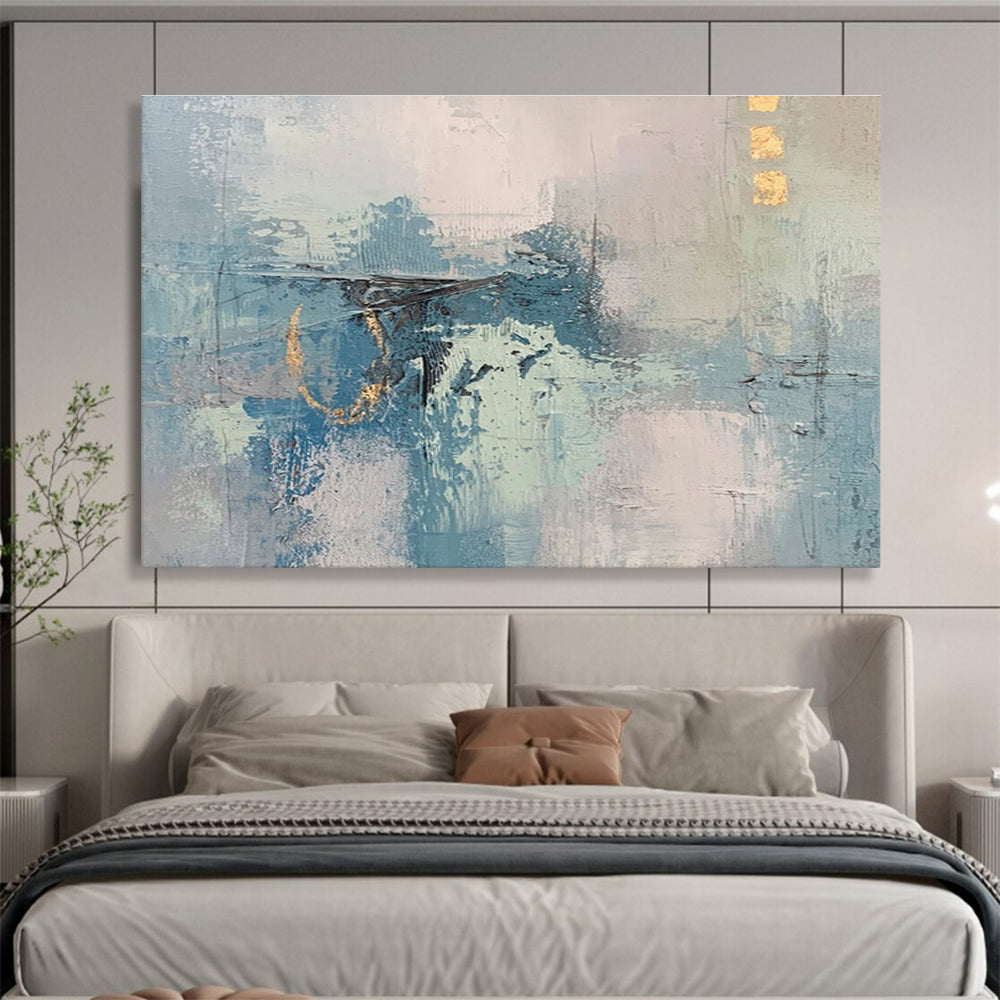 “Subtle Blue - Gray Abstract” - Blue, Gray & White Abstract, Minimalist Oil Painting On Canvas DKS757