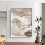 “Textured Mountain Abstraction” - Beige & Gray Layers with Subtle Shapes Painting On Canvas DS210